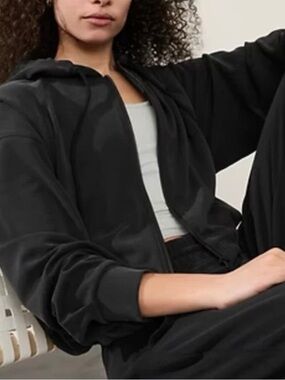 Athleta Seasoft Bubble Hem Full Zip Hoodie Jacket Black Size Large